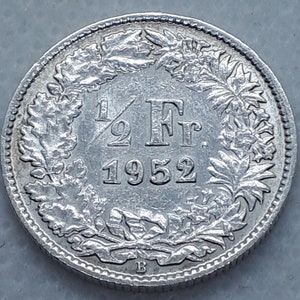 1/2 Franc / Franken / Franco 1952. Switzerland silver coin original - HELVETIA !