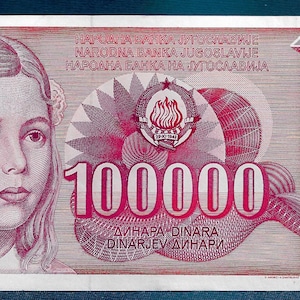 100000 Dinara 1989. Yugoslavia SFRJ banknotes, Original  BIG banknotes !