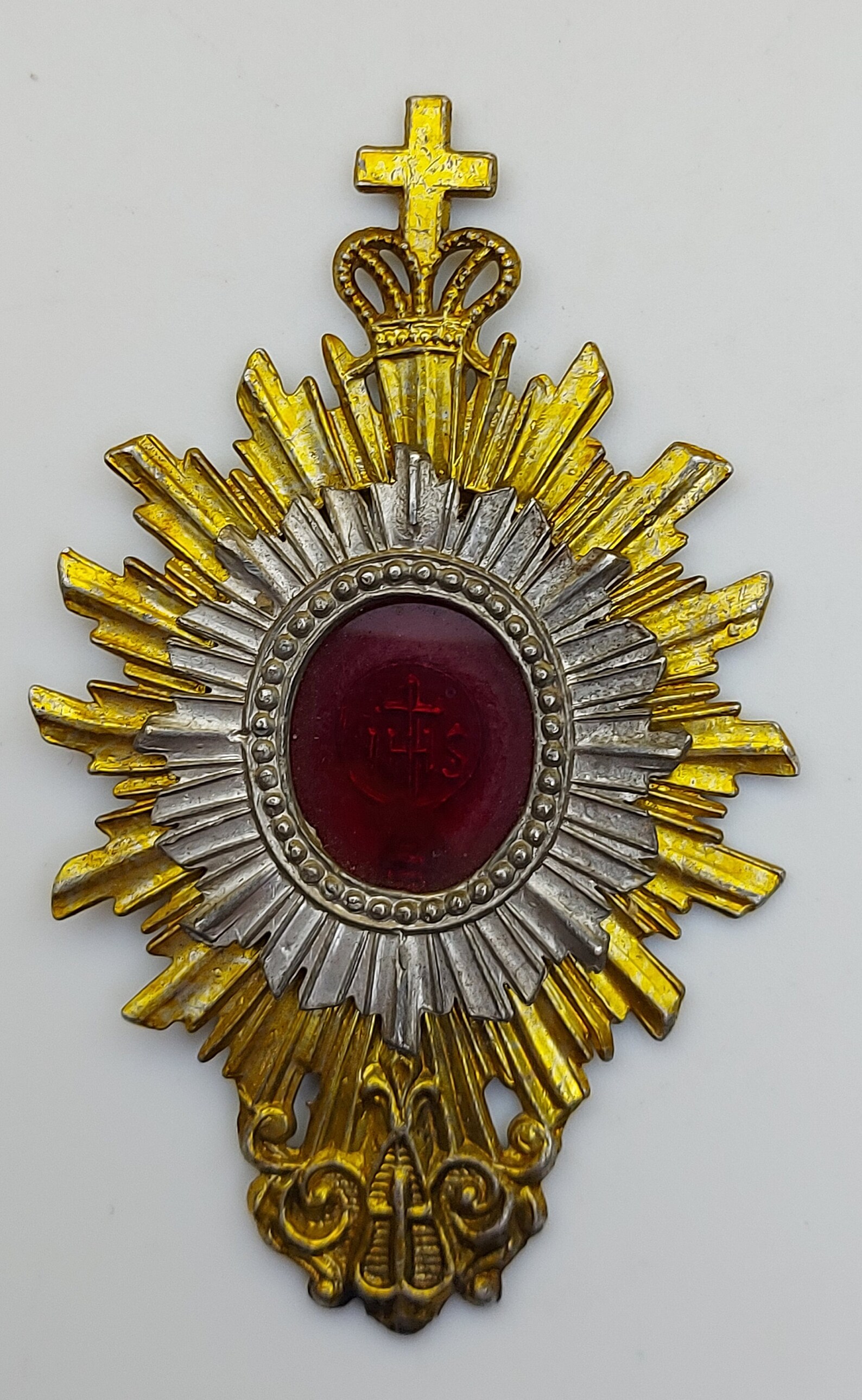 IHS Society of Jesus, Vintage Catholic Lapel Pin Brooch 1900s, Cross