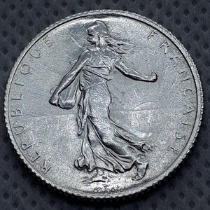 1 Franc 1916. France silver coin, REPUBLIQUE FRANÇAISE Original silver coin image 2