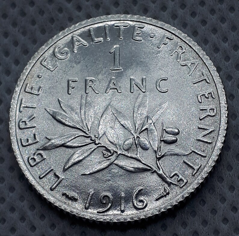 1 Franc 1916. France silver coin, REPUBLIQUE FRANÇAISE Original silver coin image 1