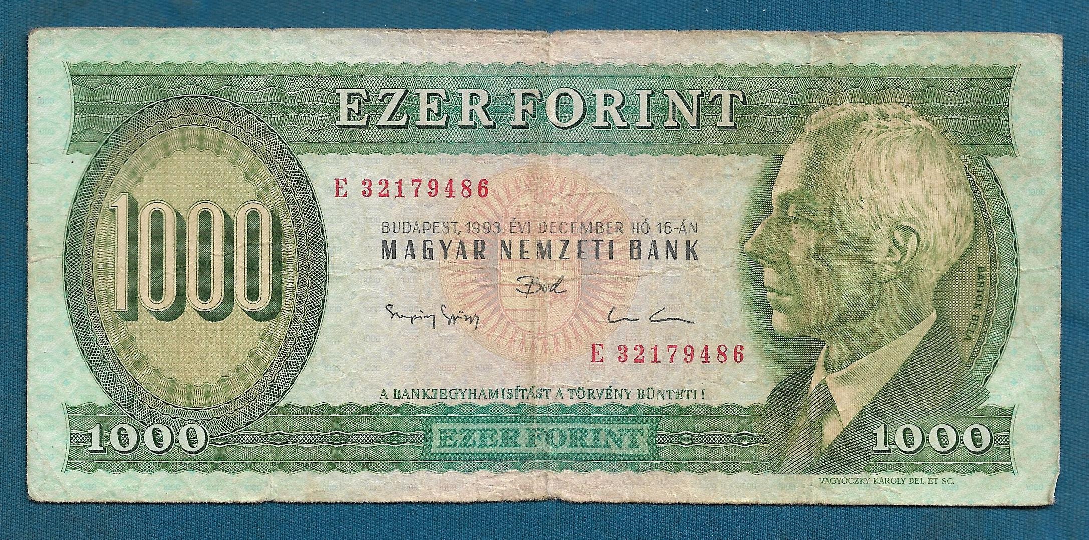 Hungary banknotes 1000 Forint 1993. Magyar Nemzeti bank - Original banknotes !