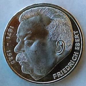 5 Mark 1975. 50e anniversaire - Décès de Friedrich Ebert, pièce en argent allemande - Pièces originales !