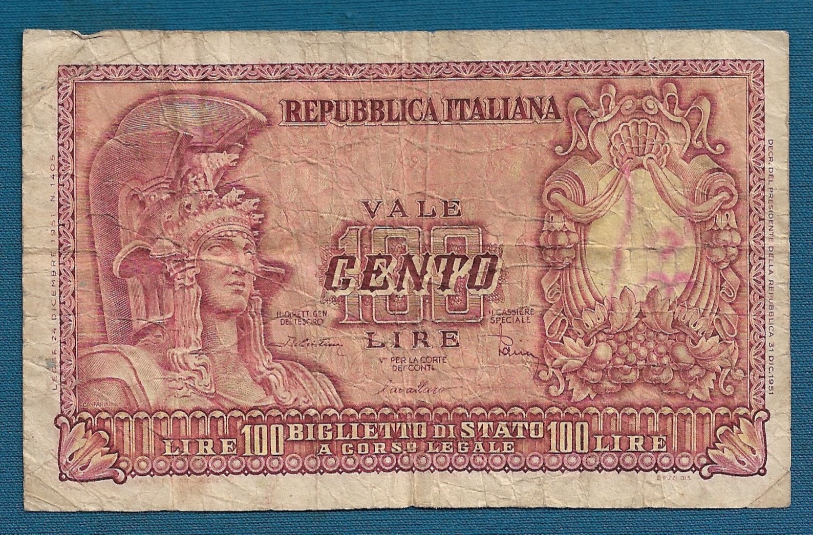 100 Lire 1951. Vale Cento Lire Repubblica Italiana Italy Etsy