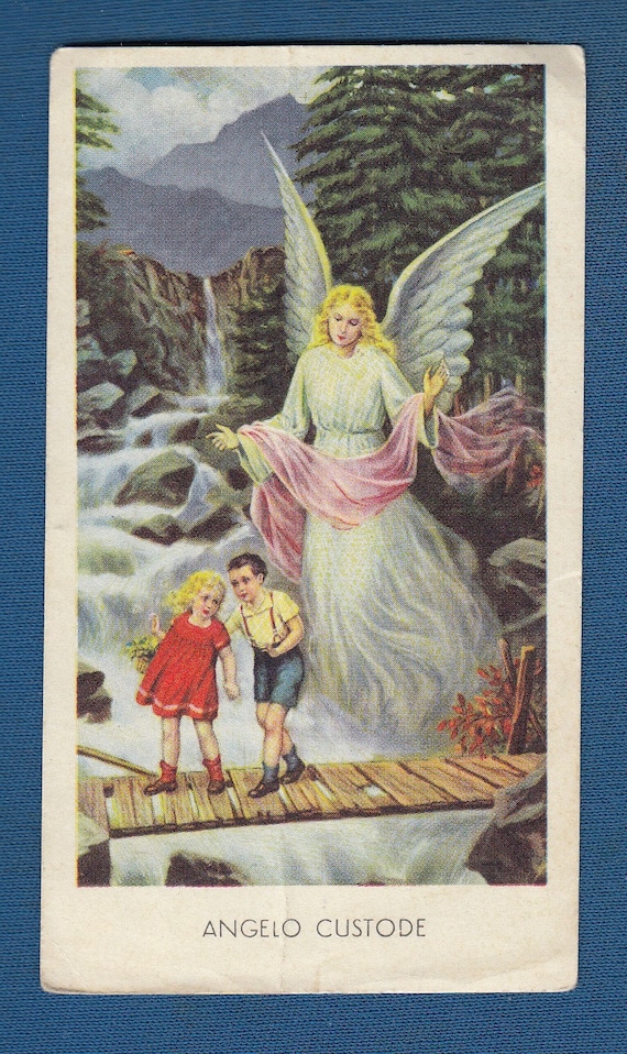 Angelo Custode, holy vintage Catholic card Italy 1960s !