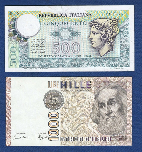 Italy Banknotes 500 Lire 1976 1000 Lire 1982 2 Pcs Original Banknotes