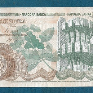 200 Dinara 1990. Denkmäler in Kragujevac und Kozara, Jugoslawien Original-Banknoten!