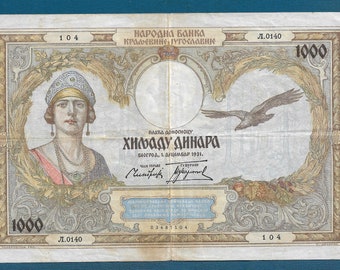 1000 Dinara 1931. Yugoslavia banknotes, Big original banknotes !