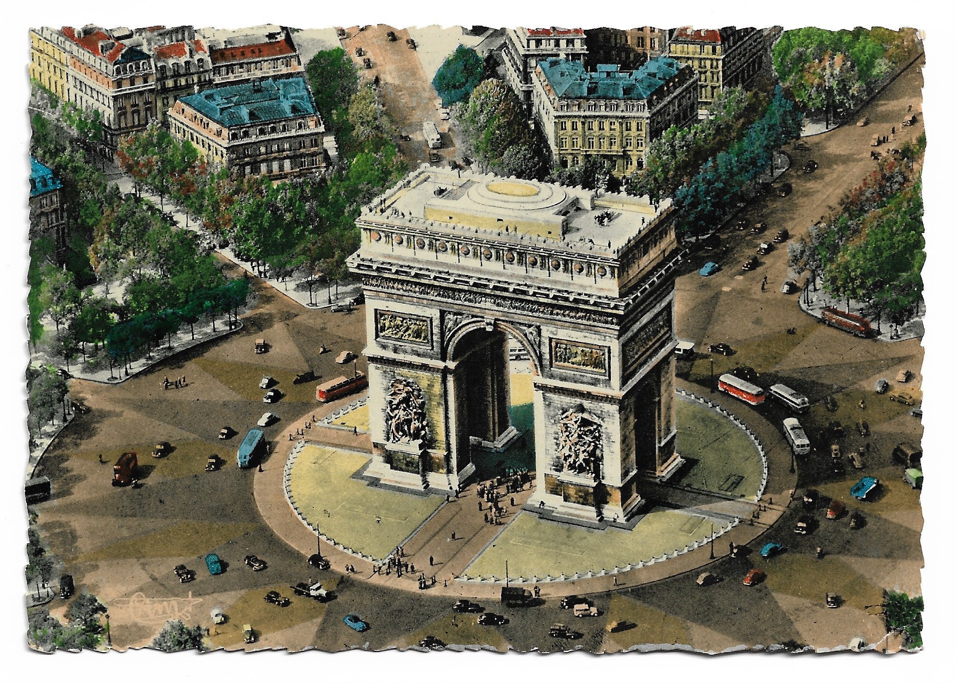 Vintage Unused Post Card Champs Elysees and Arc De Triomphe 
