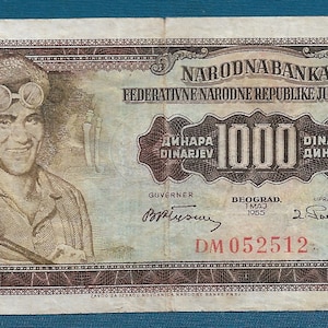 Banknoty Jugosławii Jugoslavija, 1000 dinarów 1955. Banknoty oryginalne !