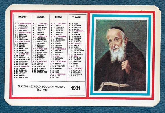 Leopold Bogdan Mandić Vintage Roman Catholic Calendar 1981. 