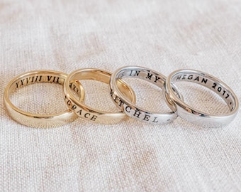 Personalized Engraved Ring: Gold or Silver Stainless Steel, Thin Stackable Band