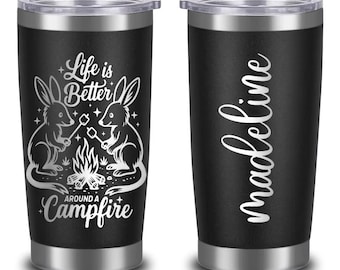Custom Engraved Campfire Tumbler: 20oz Insulated Stainless Steel Travel Mug