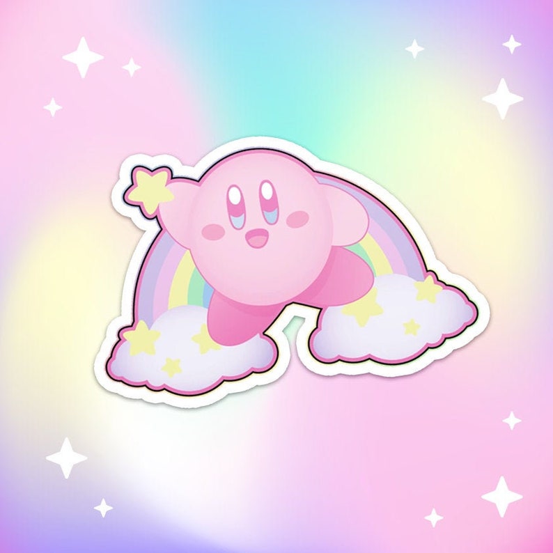 Rainbow Kirby Vinyl Sticker Weatherproof Cute and kawaii Etsy