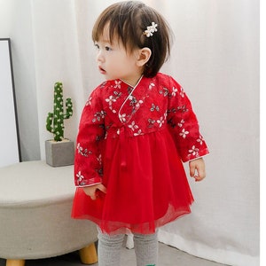 Traditional Red Asian Chinese Baby Toddler Girls Lace Qipao/Cheongsam Dress for Birthday Chinese New Year Gown