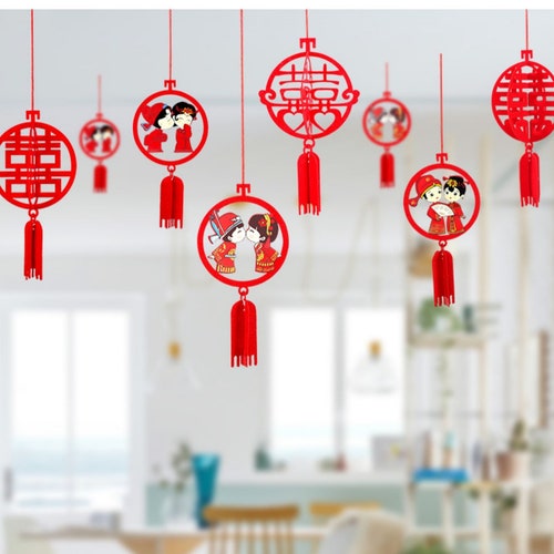 6 X Double Happiness Asian Chinese Wedding Felt Lantern Wall - Etsy