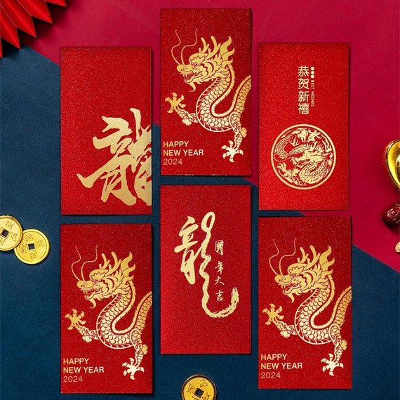 10x Asian Chinese Lunar New Year Year of Dragon 2024 Red Envelopes Packets  Pockets, Hongbao Ang Pao Ang Pao Custom Logo 