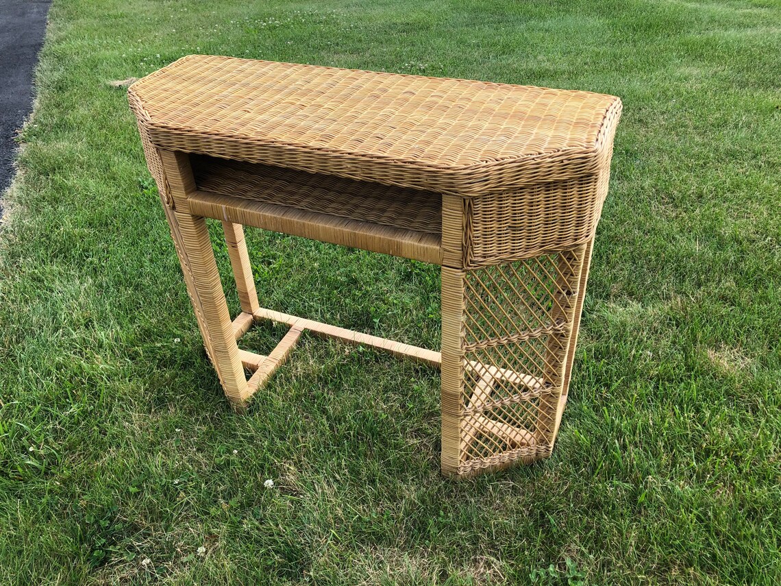 Boho Wicker Rattan Vanity Desk Shipping is NOT free please Etsy