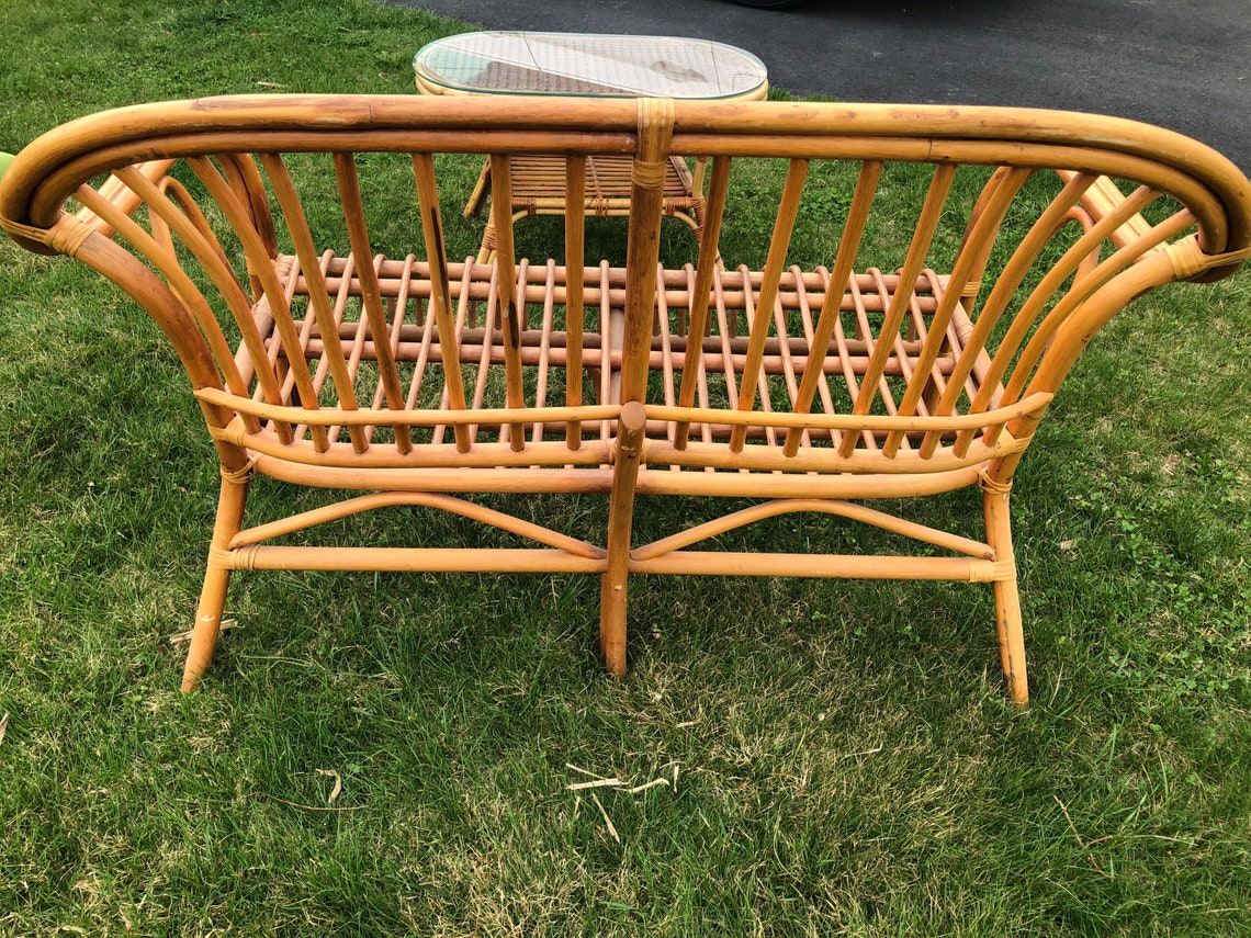 Bamboo Rattan Vintage BOHO loveseat settee please message Etsy