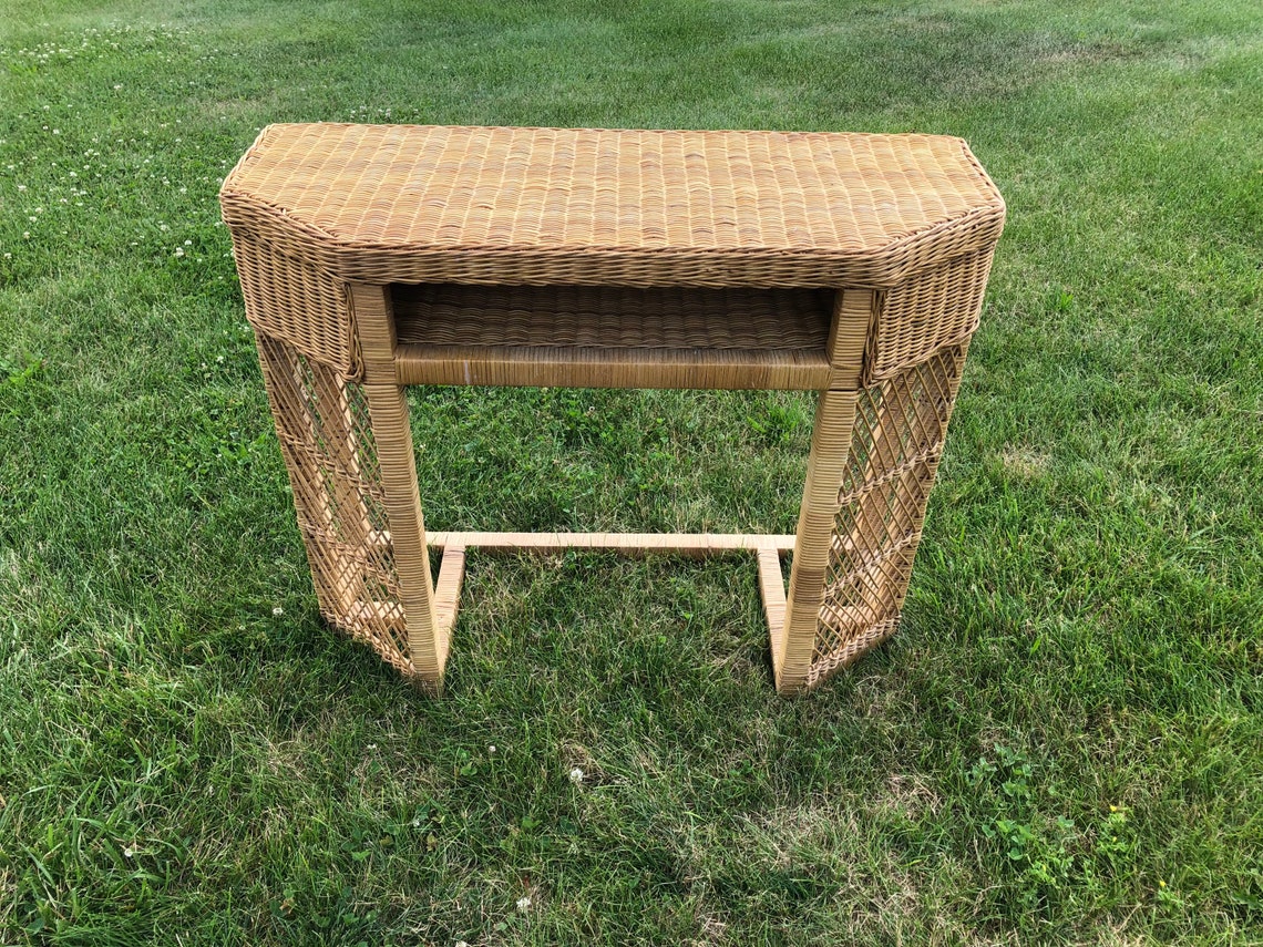 Boho Wicker Rattan Vanity Desk Shipping is NOT free please Etsy