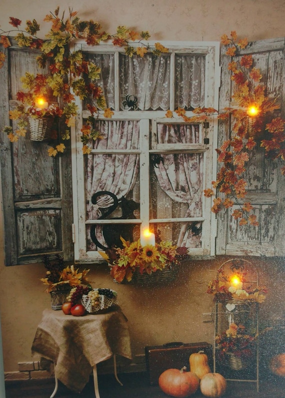 Fall Hanging Wall Decoration Thanksgiving Lighted Canvas Autumn Harvest Pumpkins