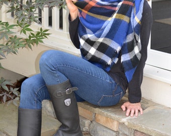 Blue Plaid Blanket Scarf