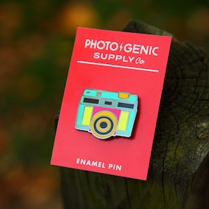 Neon Camera Enamel Pin (Silver) | Lapel Pin Gift for Camera and Photography Lovers