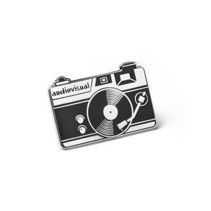 Audiovisual Enamel Pin (Silver) - SLR Film Camera Vinyl Record Player Retro Analog Film Camera