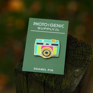 Neon Camera Enamel Pin (Gold) | Lapel Pin Gift for Camera and Photography Lovers