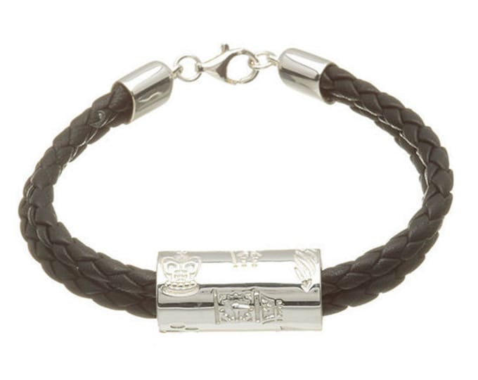 London Tube 2 strand leather Bracelet Hallmarked Sterling Silver