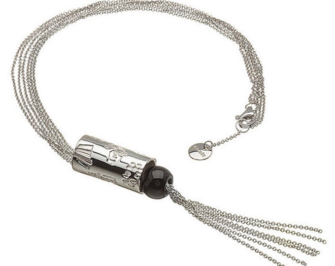 London Tube Pendant with Black Onyx and Silver Tassle