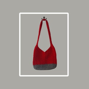 Bolso de hombro. Cartera de verano tejida a crochet o ganchillo. (Rojo y Gris)