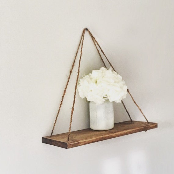 Hanging Shelf Rope Rustic Wood Floating Image 0