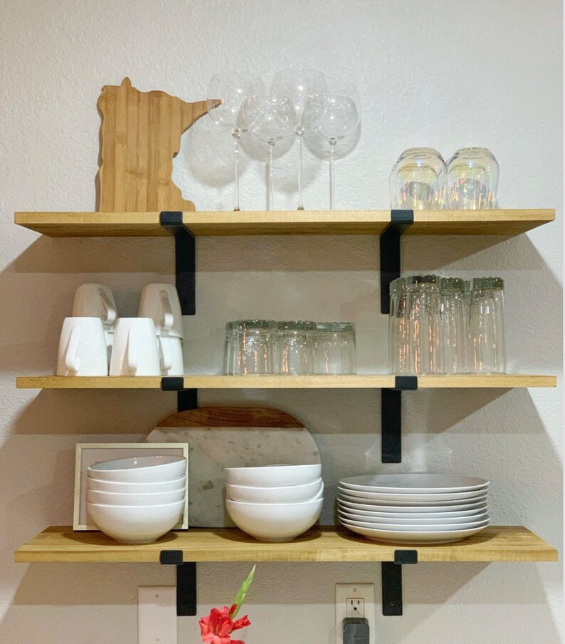Floating Wood Shelves Floating Shelves With Brackets Kitchen Etsy
