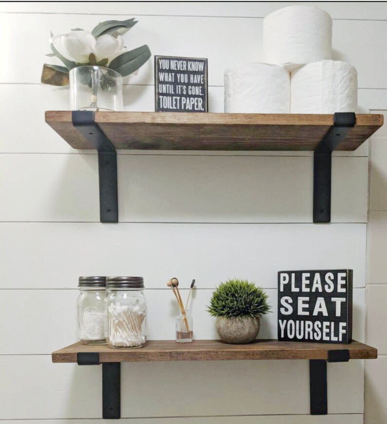 Floating Wood Shelves Floating Shelves With Brackets Kitchen Etsy