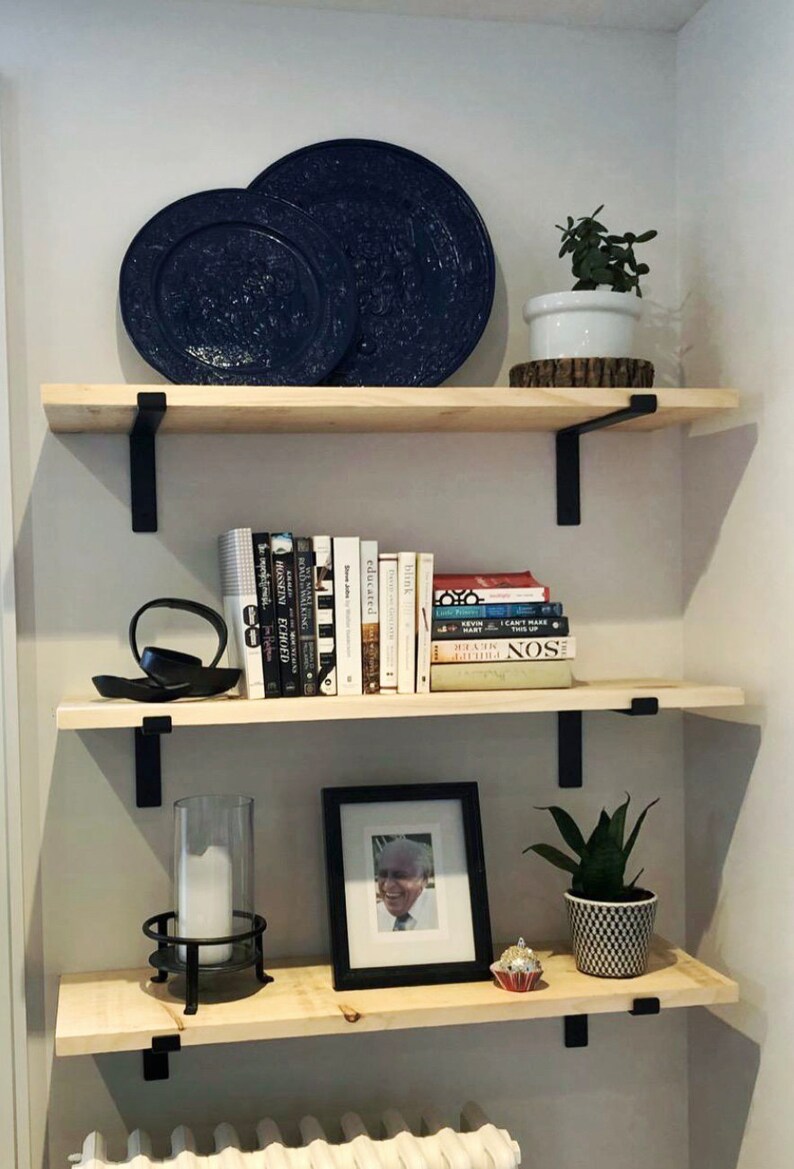 Floating Wood Shelves Floating Shelves With Brackets Kitchen Etsy