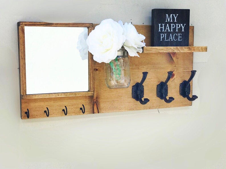 Entryway Organizer With Mirror Flowers Included Coat Etsy