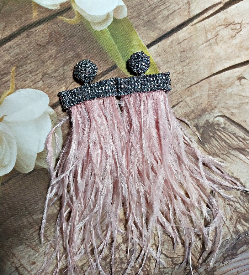 Emerald green color tassel feathers and crystals clipsWaterfall Tassel Earrings Oscar de La Renta earrings statement earringslong tassel