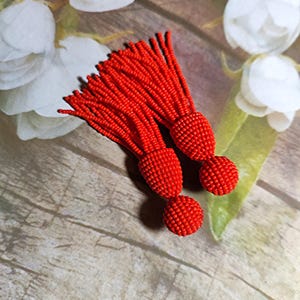 Red Oscar de la Renta earrings Beaded Tassel Earrings: Sterling Silver Studs, Oscar Style