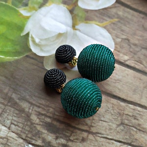 Bon Bon Earrings. Ball drop earrings. Bonbons earrings. Multicolor ball drop earrings, Beads dangle earrings with two crochet balls image 8