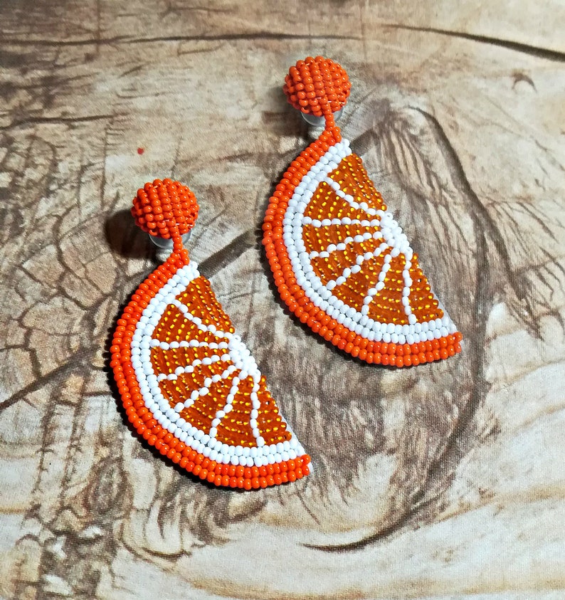 Bead Embroidery watermelon Fruit Earrings/ food earrings/ Etsy