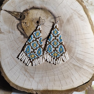geometric bead earring/Bead Earrings/ Beadwork Seed Bead Earrings/Fringe earrings/Chandelier earring/ Boho beadwork earrings