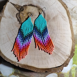 Ombre Seed Bead Fringe Earrings: Boho Beaded Dangle Earrings