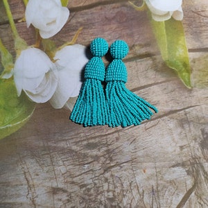 Pendientes Oscar de la Renta color turquesa / Borla de cuentas Oscar / Estilo Oscar