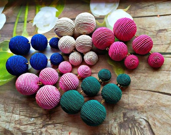 Bon Bon Earrings. Ball drop earrings. Bonbons earrings multicolor ball drop earrings, Cord Dangle Earrings with three balls