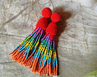 Rainbow Oscar de la Renta styl earrings Beaded Tassel Earrings: