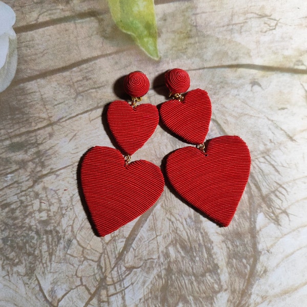 Boucles d'oreilles CORA double coeur Soie enveloppée / CORA double coeur Les bonbons style/Nouvelle tendance /Boucles d'oreilles Bonbons/boucles d'oreilles coeur perlées