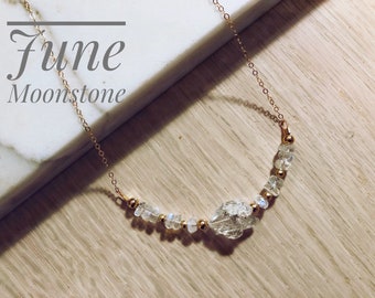 MAGIC Herkimer Diamond Necklace, 14K Gold Filled Necklace, Genuine Rainbow Moonstone Necklace June Birthday Gift for Women Moonstone Jewelry