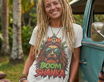 BOOM-SHANKA | Funny Cannabis Hippie T-Shirt | Retro Weed & Stoner Gift |  Unisex Jersey Short Sleeve Tee