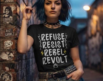 RRRRiot / | Refuse Resist Rebel Revolt Tee | Non Conformist Punk Street-wear |  Unisex Jersey Short Sleeve Tshirt